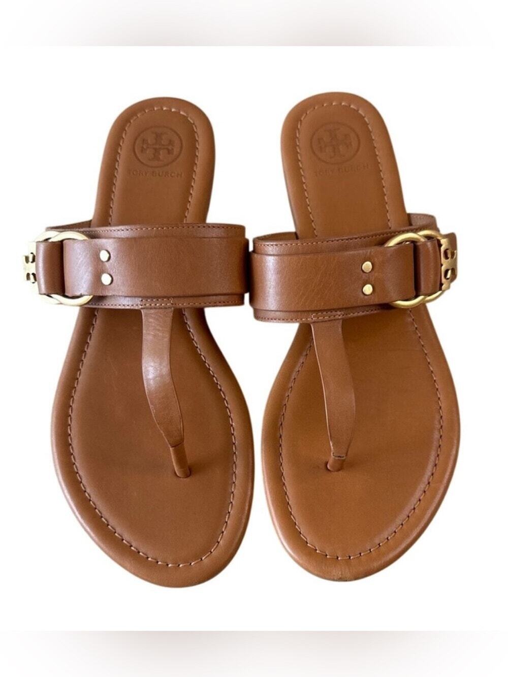 Tory Burch Tan Leather Marsden Flat Thong Sandal